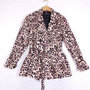 Max Outerwear Leopard Print Short Trench Coat 14 Belted Double Breasted Jacket